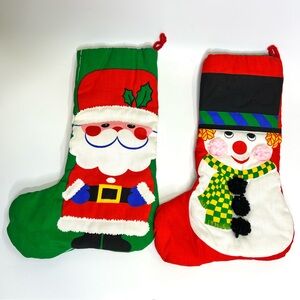 Vintage Handmade Christmas Stockings Lot Double-Sided Santa & Snowman